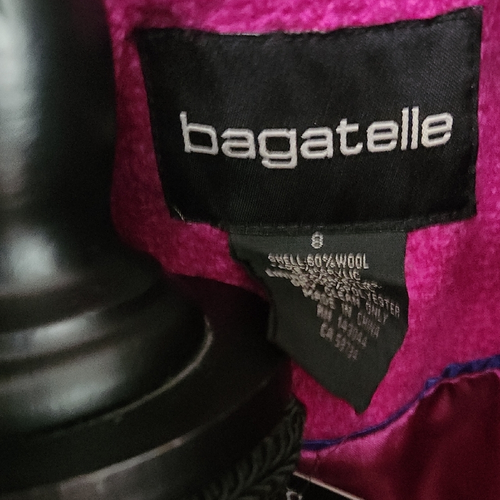 Bagatelle Fuchsia Double-Breasted Pea Coat with Removeable Black Faux Fur Collar - Picture 12 of 13
